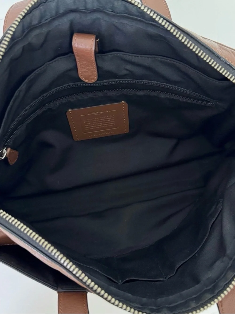 Coach Brown Leather Briefcase with Black Adjustable Strap